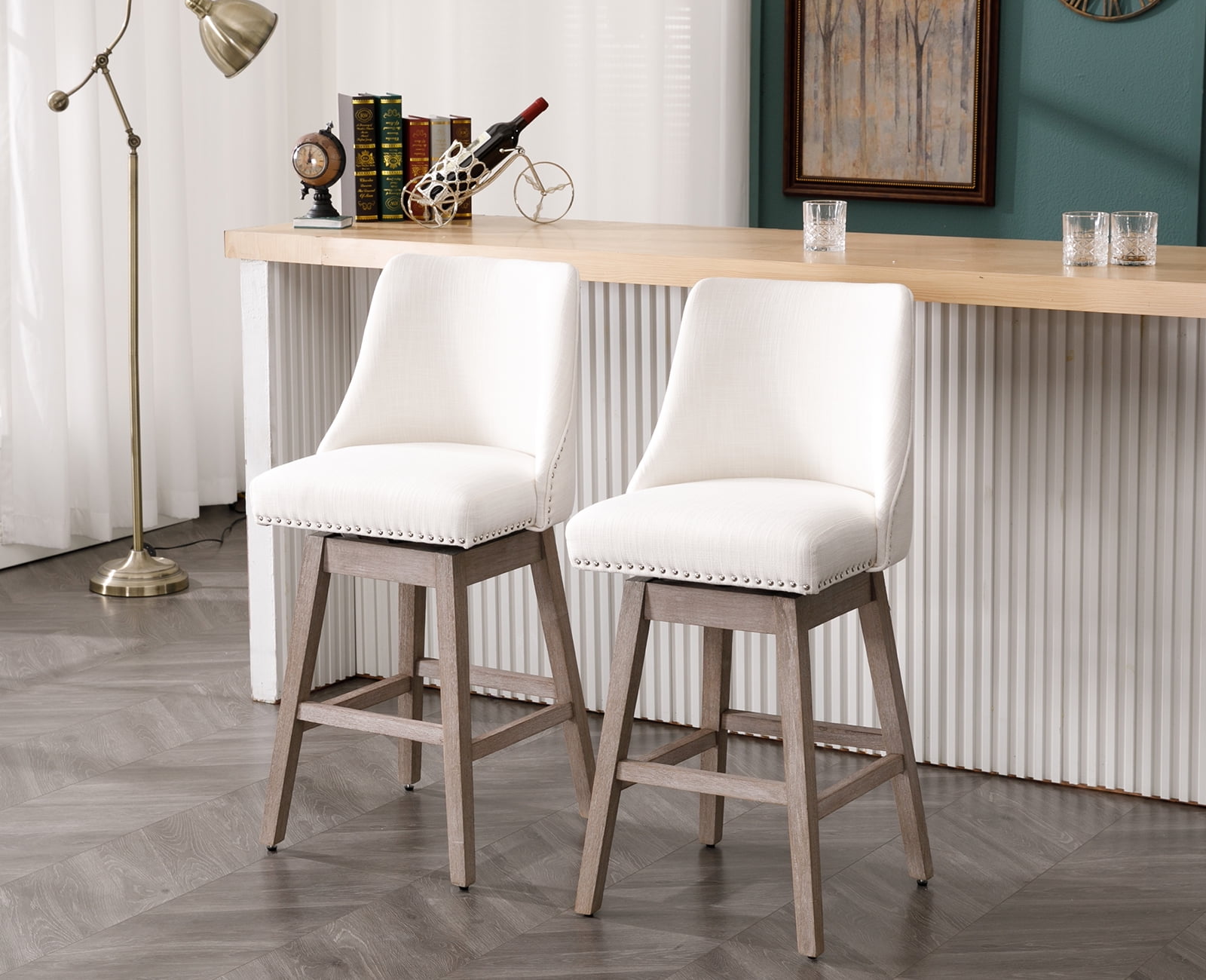 Guyou 27.5 Inch High Back Dining Bar Stool Set of 2, Swivel