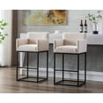 thumbnail image 1 of Guyou 30.75" Modern Bar Stools Set of 2, Linen Upholstered Counter Height Bar Stool with Back and Arms, Kitchen Island Stool with Black Metal Frame for Home Bar Restaurant, Cream, 1 of 9