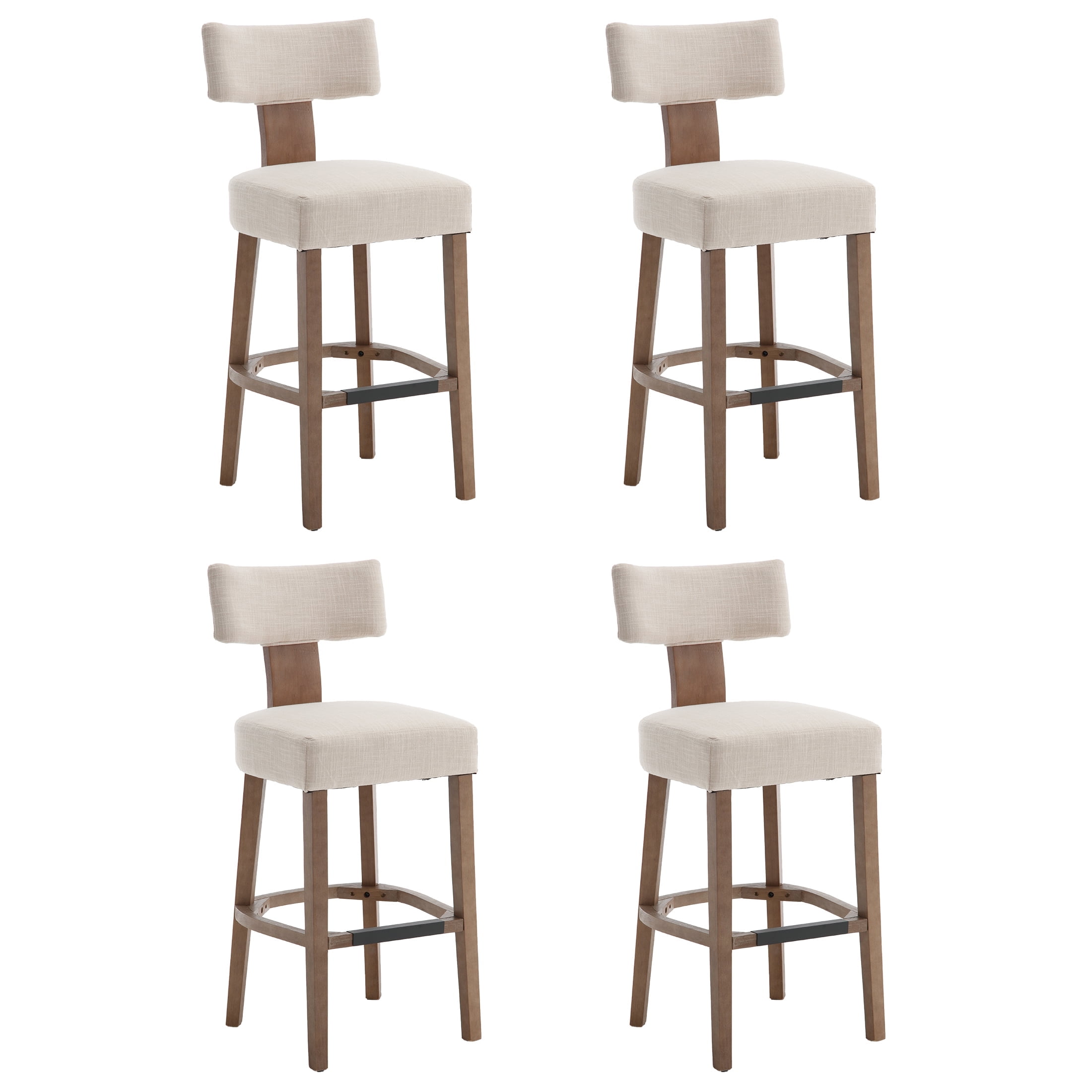 Guyou 30" Bar Stool Set of 4, Modern Linen Upholstered Counter Height Barstools with Hardwood Frame, Wooden Farmhouse Kitchen Island Chairs for Bar Restaurant, Beige