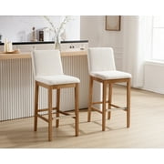 Guyou 30" Bar Stools Set of 2, Modern Linen Upholstered Kitchen Island Chairs, Rustic Farmhouse Wooden Barstools with Backrest and Footrest for Dining Room Home Bar Patio Club, Beige