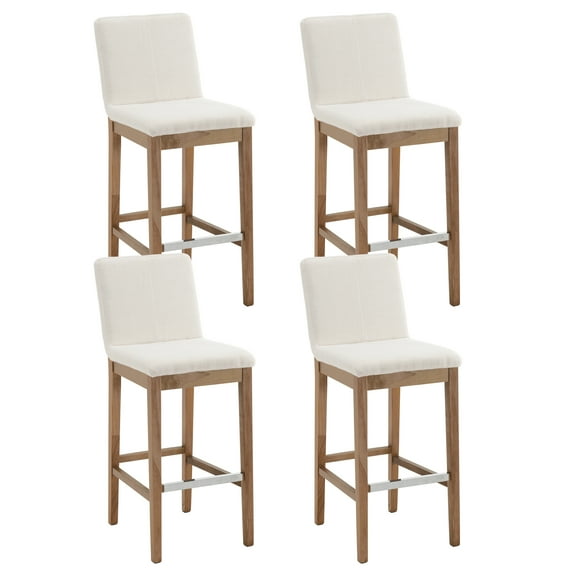 Guyou 30" Bar Stools Set of 4, Modern Linen Upholstered Kitchen Island Chairs, Rustic Farmhouse Wooden Barstools with Backrest and Footrest for Dining Room Home Bar Patio Club, Beige