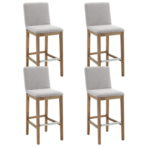 Guyou 30" Bar Stools Set of 4, Modern Linen Upholstered Kitchen Island Chairs, Rustic Farmhouse Wooden Barstools with Backrest and Footrest for Dining Room Home Bar Patio Club, Grey