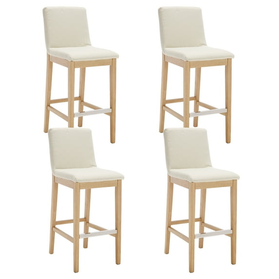 Guyou 30" Bar Stools Set of 4, Modern Linen Upholstered Kitchen Island Chairs, Rustic Farmhouse Wooden Barstools with Backrest and Footrest for Dining Room Home Bar Patio Club, Green Stripe