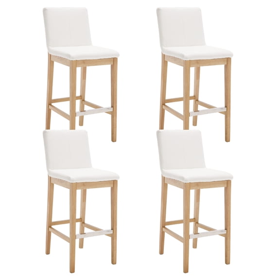 Guyou 30" Bar Stools Set of 4, Modern PU Upholstered Kitchen Island Chairs, Rustic Farmhouse Wooden Barstools with Backrest and Footrest for Dining Room Home Bar Patio Club, White