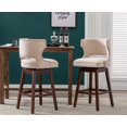 thumbnail image 1 of Guyou 30" Swivel Bar Stool Set of 2, Farmhouse Linen Upholstered Counter Height Bar Stools with Wooden Legs and Open Back for Kitchen Island Restaurant Home Bar Bistro, Beige, 1 of 11