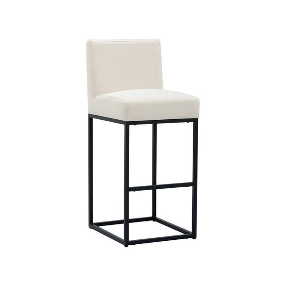 Guyou 31" Height Linen Upholstered Bar Stool, Modern Metal Counter Height Stool with Mid Backrest and Footrest for Kitchen Island Bar Restaurant, Cream