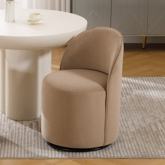 Guyou 360° Swivel Barrel Dining Chair Set of 1, Mid-Century Modern Upholstered Barrel Accent Chair, Velvet Round Vanity Chair for Dining Room Living Room Bedroom, Khaki