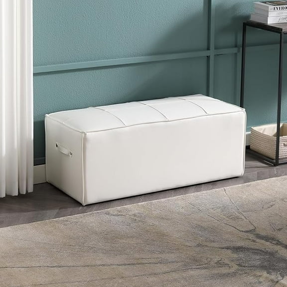 Guyou 40.25 inches Rectangle Ottoman Bench Upholstered Faux Leather Entryway Bench End of Bed Bench Seat Footrest Stools for Living Room Bedroom Dining Room Hallway,Waterproof, White PU
