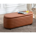 thumbnail image 1 of Guyou Storage Bench with Cushion Seat, Rectangular Faux Leather Ottoman, Safety Hinge & 300lb Weight Capacity – Brown, for Living Room, Bedroom, Entryway, 1 of 6