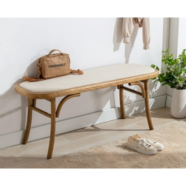 Guyou 45" Farmhouse Wood Bench, Entry Way Bench Seat Dining Bench End of Bed Bench for Dining Room Living Room Foyer Indoor, Linen Uphostered Bench