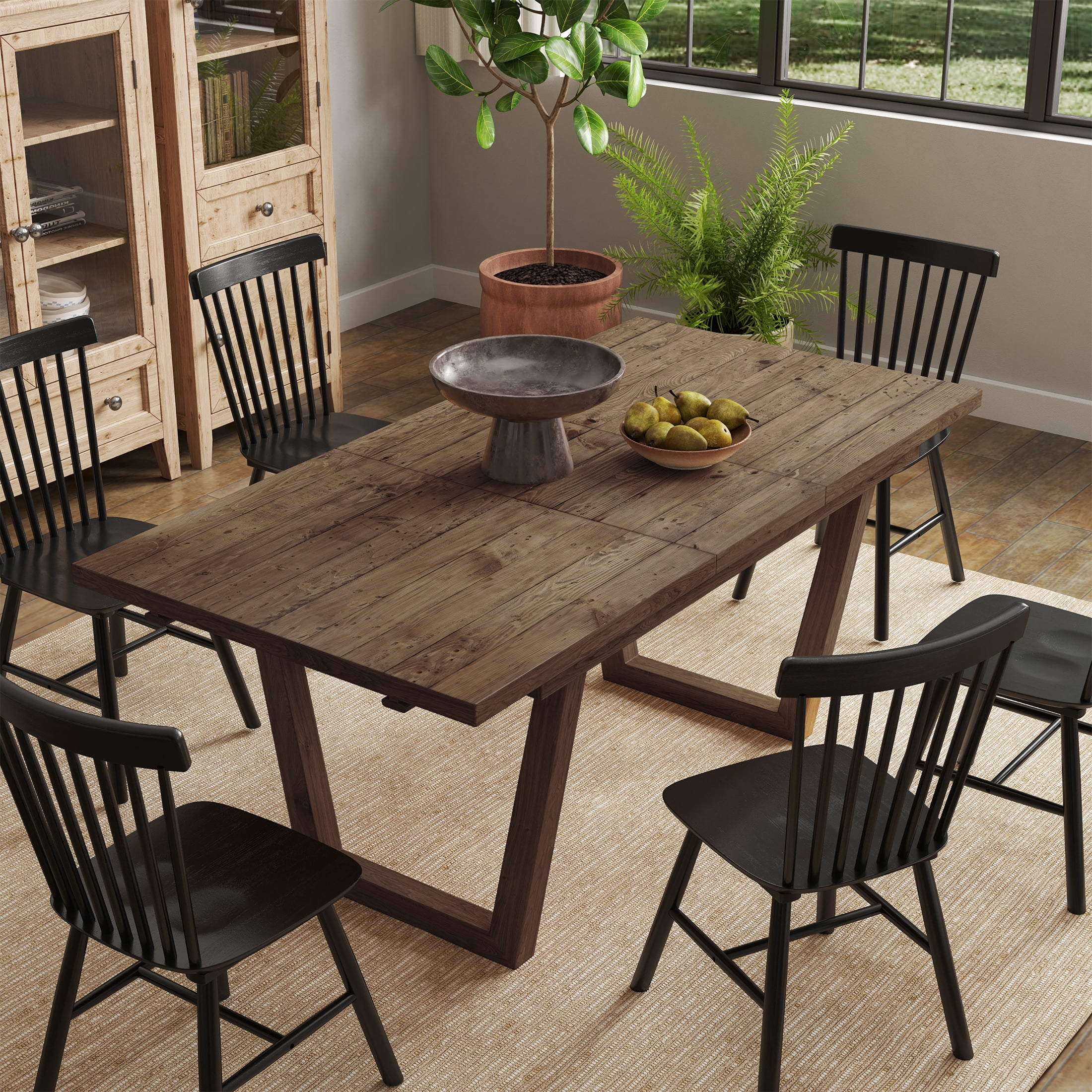 Guyou 55"-71" Extendable Dining Table, Farmhouse Rectangular Kitchen Table for 6-8 People, Solid Wood Rustic Dinner Table for Kitchen Dining Room, Natural