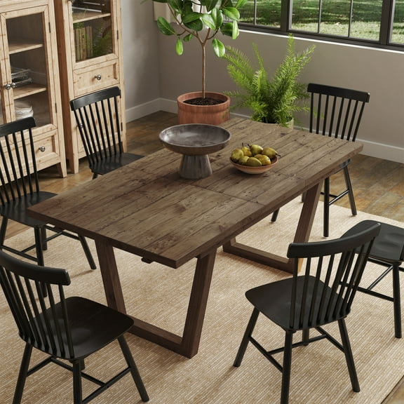 Guyou 55"-71" Extendable Dining Table, Farmhouse Rectangular Kitchen Table for 6-8 People, Solid Wood Rustic Dinner Table for Kitchen Dining Room, Natural
