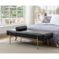 thumbnail image 1 of Guyou 55" End of Bed Bench, Modern Faux Leather Upholstered Ottoman Bench Seat with Gold Legs and Pillow, Long Bench for Bedroom Living Room Foyer Indoor Entryway (Black), 1 of 12