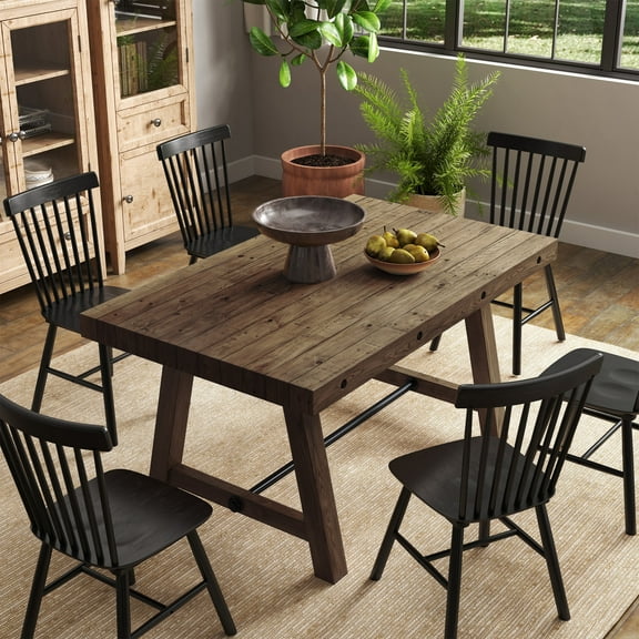 Guyou 59" Dining Table for 4-6 People, Farmhouse Rectangular Kitchen Table, Solid Wood Rustic Dinner Table for Dining Room Kitchen, Natural