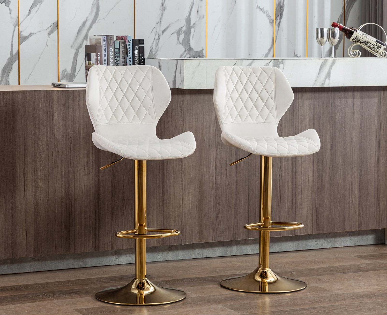 Guyou Adjustable Swivel Bar Stools Set of 2, Modern Velvet Counter