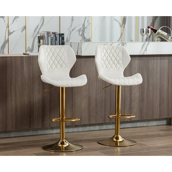 Guyou Adjustable Swivel Bar Stools Set of 2, Modern Velvet Counter Height Chairs with Backrest and Footrest for Kitchen Island Bar Restaurant, Cream