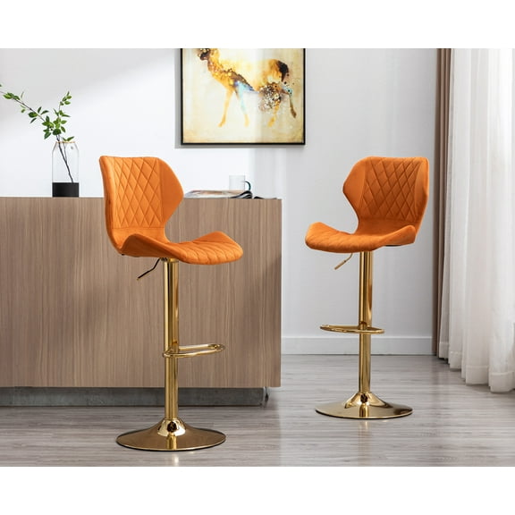Guyou Adjustable Swivel Bar Stools Set of 2, Modern Velvet Counter Height Chairs with Backrest and Footrest for Kitchen Island Bar Restaurant, Orange