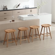 Guyou Backless Counter Stools Set of 4, 24 Inch Rustic Farmhouse Wooden Saddle Stools, Bar Stools for Kitchen Island Bar Bistro, Brown