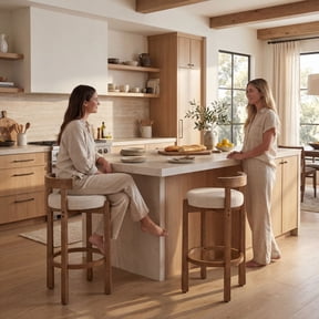 Guyou Bar Stools Set of 2, Mid Century Modern 30" Armless Island Bar Stools with Curved Back and Wooden Frame, Round Kitchen Stools with Footrest for Restaurant Bar Kitchen Island, Beige