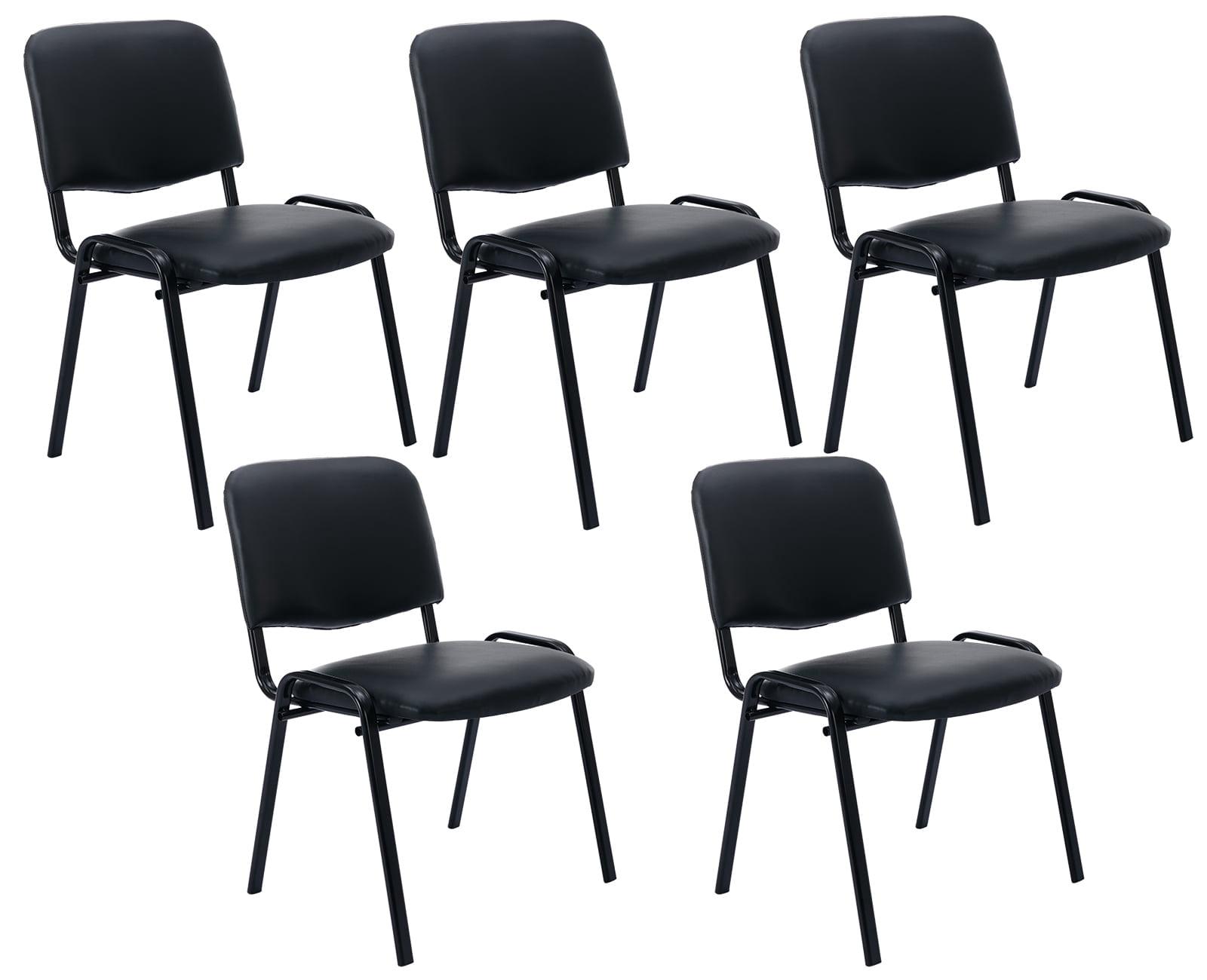 Guyou Black Stackable Conference Room Chairs Set of 5, Armless Leather Reception Chair, Ergonomic Office Chair with Back, Visitor Chairs for Conference Room Training Room Waiting Room School
