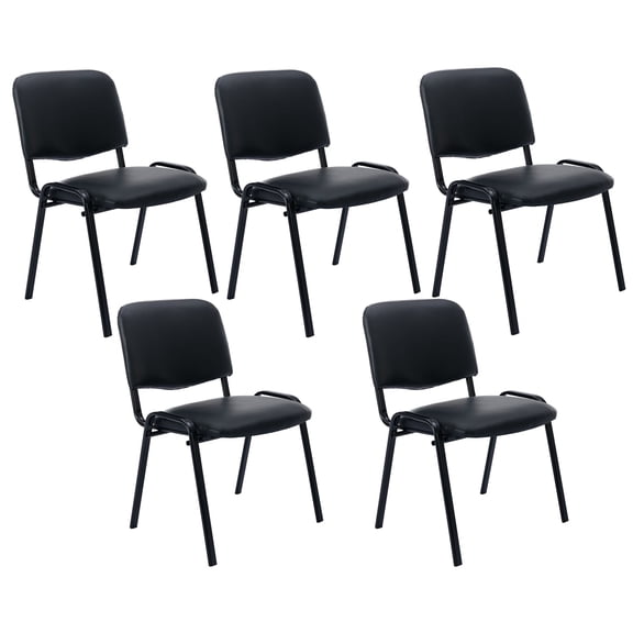 Guyou Black Stackable Conference Room Chairs Set of 5, Armless Leather Reception Chair, Ergonomic Office Chair with Back, Visitor Chairs for Conference Room Training Room Waiting Room School