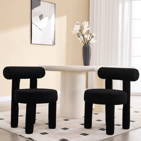 Guyou Boucle Dining Chairs - Set of 2, Modern Upholstered Kitchen Chairs with Sherpa Open Back, 21.5" Wide Armless Side Chairs for Dining Room, Black