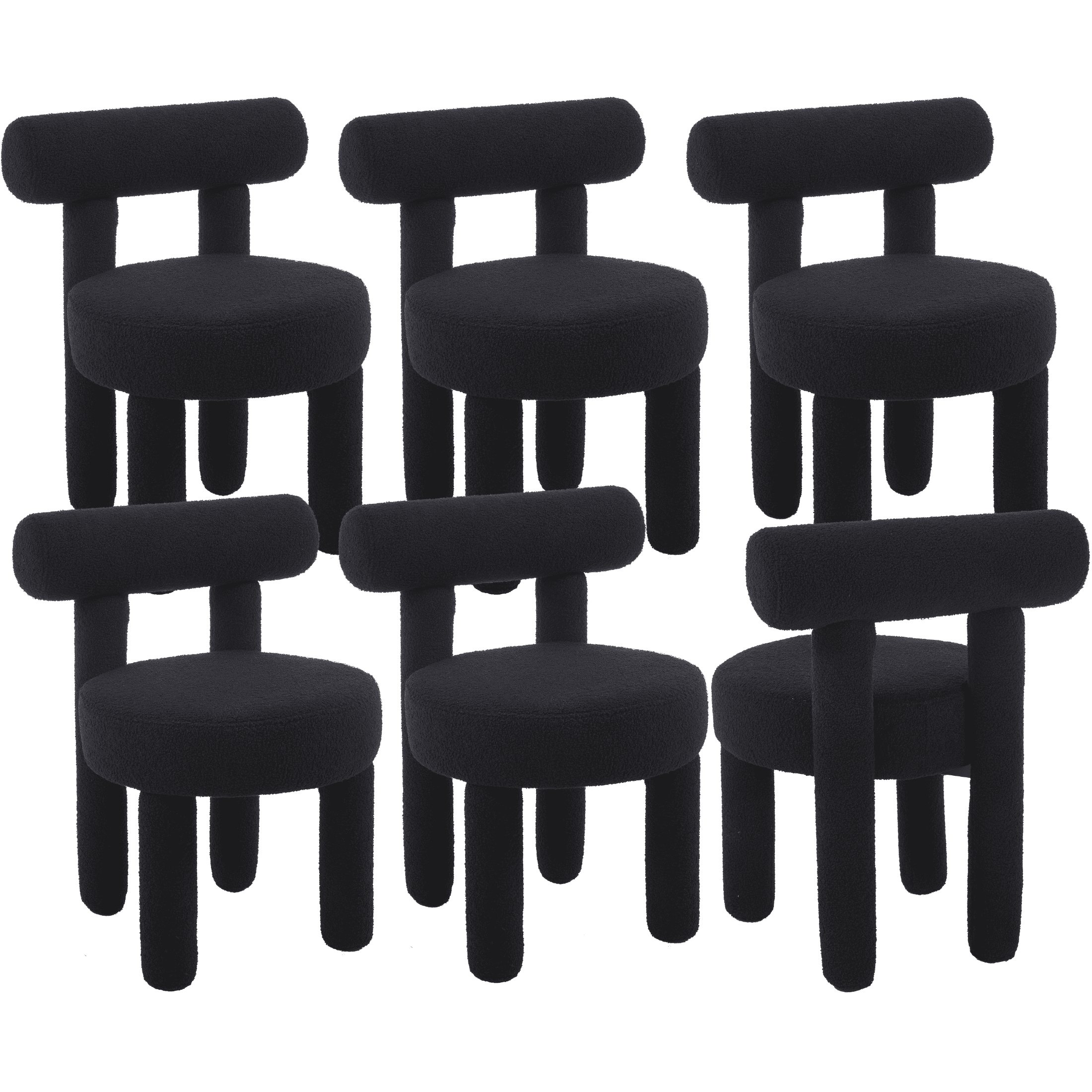 Guyou Boucle Dining Chairs - Set of 6, Modern Upholstered Kitchen Chairs with Sherpa Open Back, 21.5" Wide Armless Side Chairs for Dining Room, Black