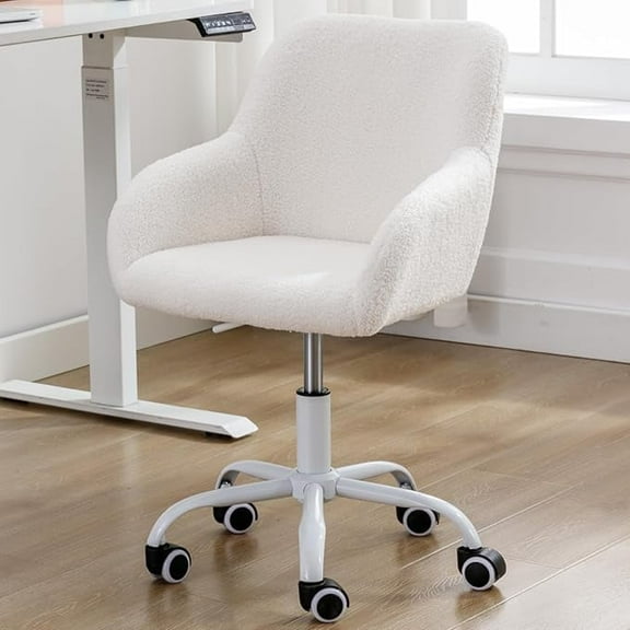 Guyou Children's Swivel Chair with Wheels (Set of One), Adjustable Table Makeup Chair with Armrests and Backrest, Velvet Upholstered Children's Study Chair for Boys and Girls, White