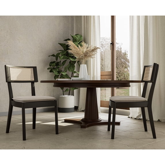 Guyou Classical Wooden Dining Chairs Set of 2, Farmhouse Rattan Cane Back Kitchen Chairs, French Country Side Chairs for Living Room Kitchen Dining Room, Black