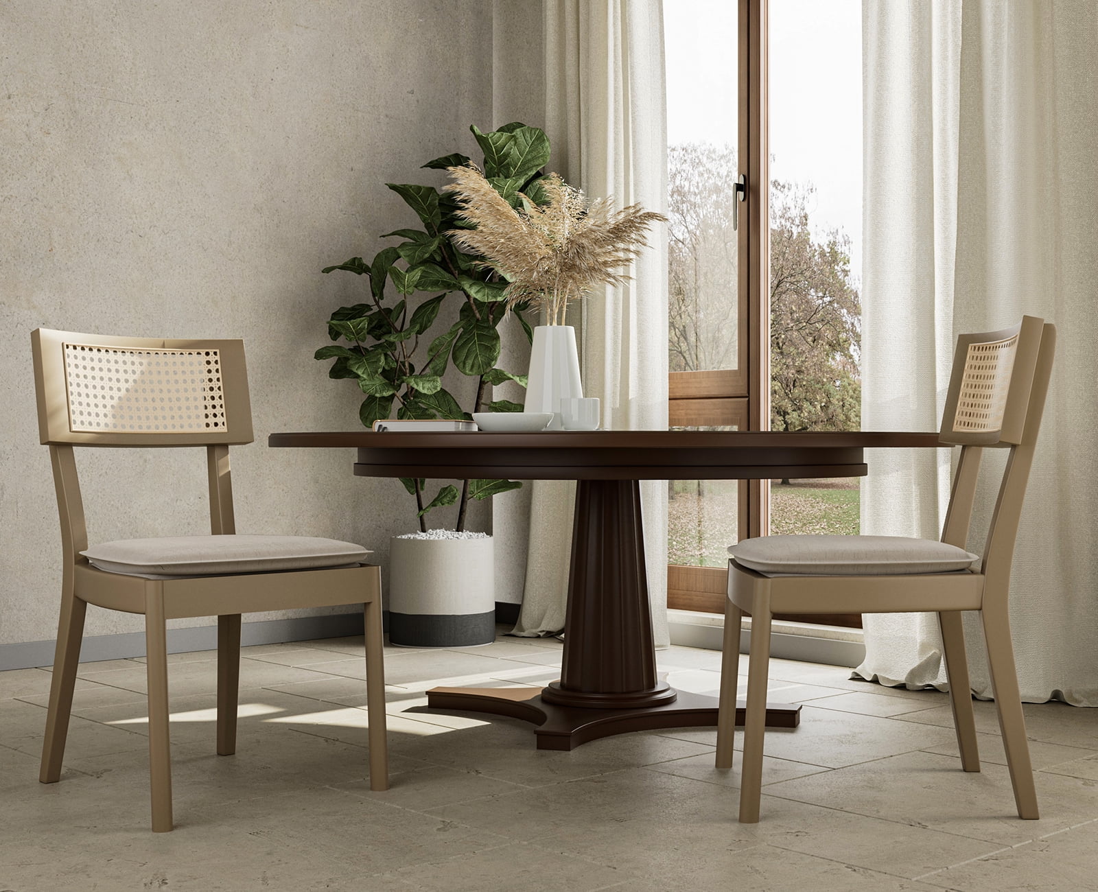 Guyou Classical Wooden Dining Chairs Set of 2, Farmhouse Rattan Cane Back Kitchen Chairs, French Country Side Chairs for Living Room Kitchen Dining Room, Light Brown