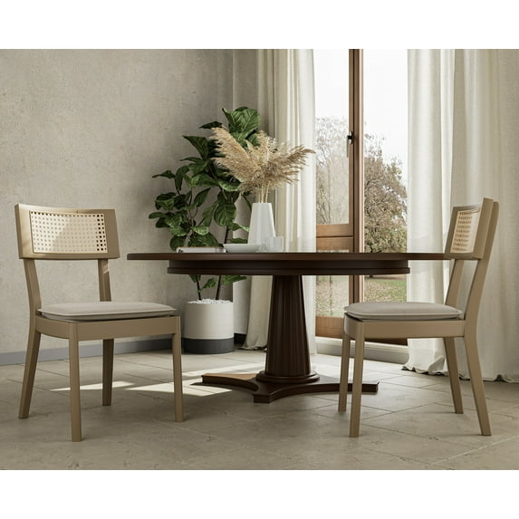 Guyou Classical Wooden Dining Chairs Set of 2, Farmhouse Rattan Cane Back Kitchen Chairs, French Country Side Chairs for Living Room Kitchen Dining Room, Light Brown