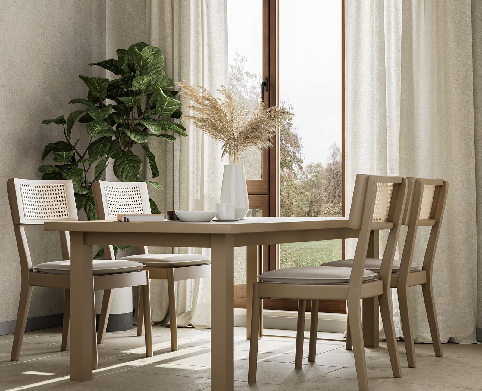 Guyou Classical Wooden Dining Chairs Set of 4, Farmhouse Rattan Cane Back Kitchen Chairs, French Country Side Chairs for Living Room Kitchen Dining Room, Light Brown