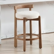 Guyou Counter Height Stools, Mid Century Modern 27 Armless Island Bar Stools with Curved Back and Wooden Frame, Round Kitchen Stools with Footrest for Restaurant Bar Kitchen Island, Beige