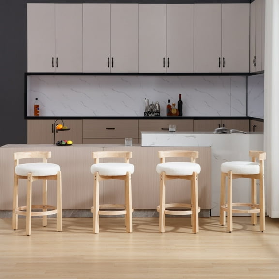Guyou Counter Height Stools Set of 4, Mid Century Modern 27" Armless Island Bar Stools with Curved Back and Wooden Frame, Round Kitchen Stools with Footrest for Restaurant Bar Kitchen Island, White