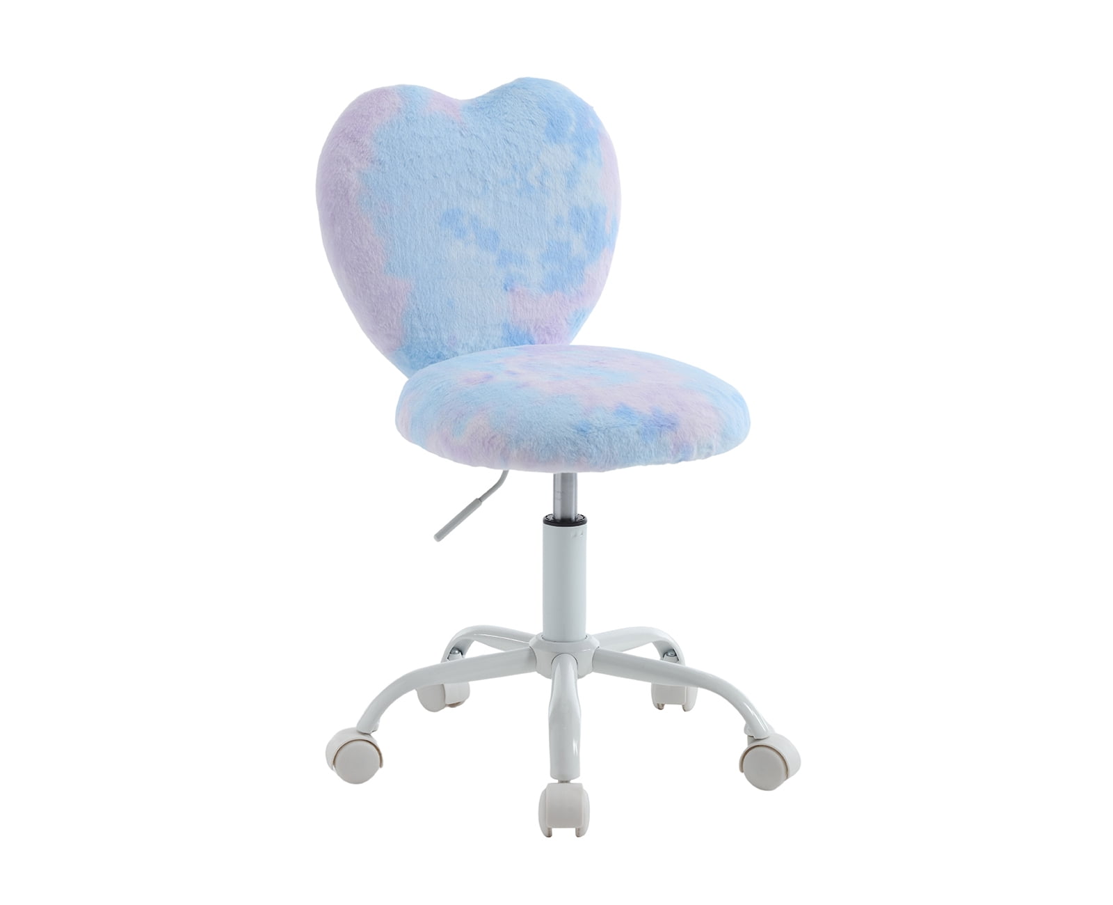 Guyou Cute Fuzzy Kids Chair, Faux Fur Rolling Swivel Children Desk Chair, Adjustable Student Task Chair Vanity Chair with Heart Shaped Back for Bedroom Living Room Study Room Kids Room , Dreamy Blue