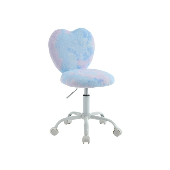 Guyou Cute Fuzzy Kids Chair, Faux Fur Rolling Swivel Children Desk Chair, Adjustable Student Task Chair Vanity Chair with Heart Shaped Back for Bedroom Living Room Study Room Kids Room , Dreamy Blue