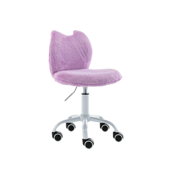 Guyou Cute Fuzzy Kids Chair, Faux Fur Rolling Swivel Children Desk Chair, Adjustable Student Task Chair Vanity Chair with Kitten Shaped Back for Bedroom Living Room Study Room Kids Room , Purple