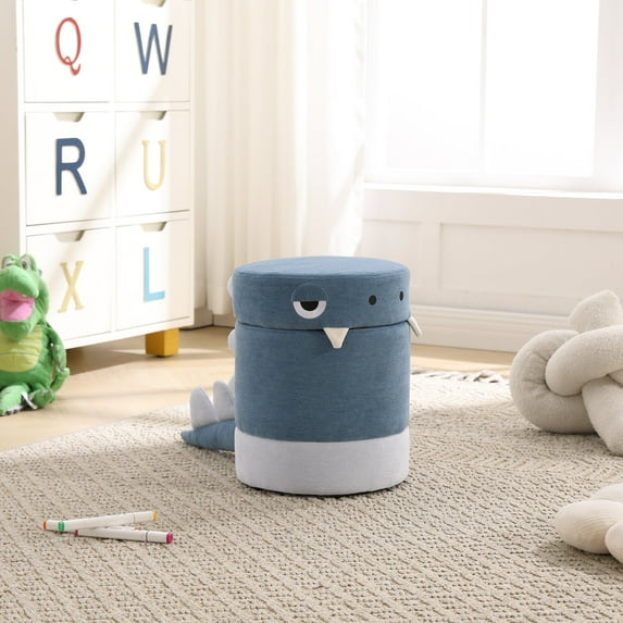Guyou Cute Kids Storage Stool, Little Monster Shaped Upholstered Kids Reading Chair with Storage, Faux Fur Toddler Chair, Kids Shoe Changing Stool for Playroom Kindergarten Bedroom, Blue