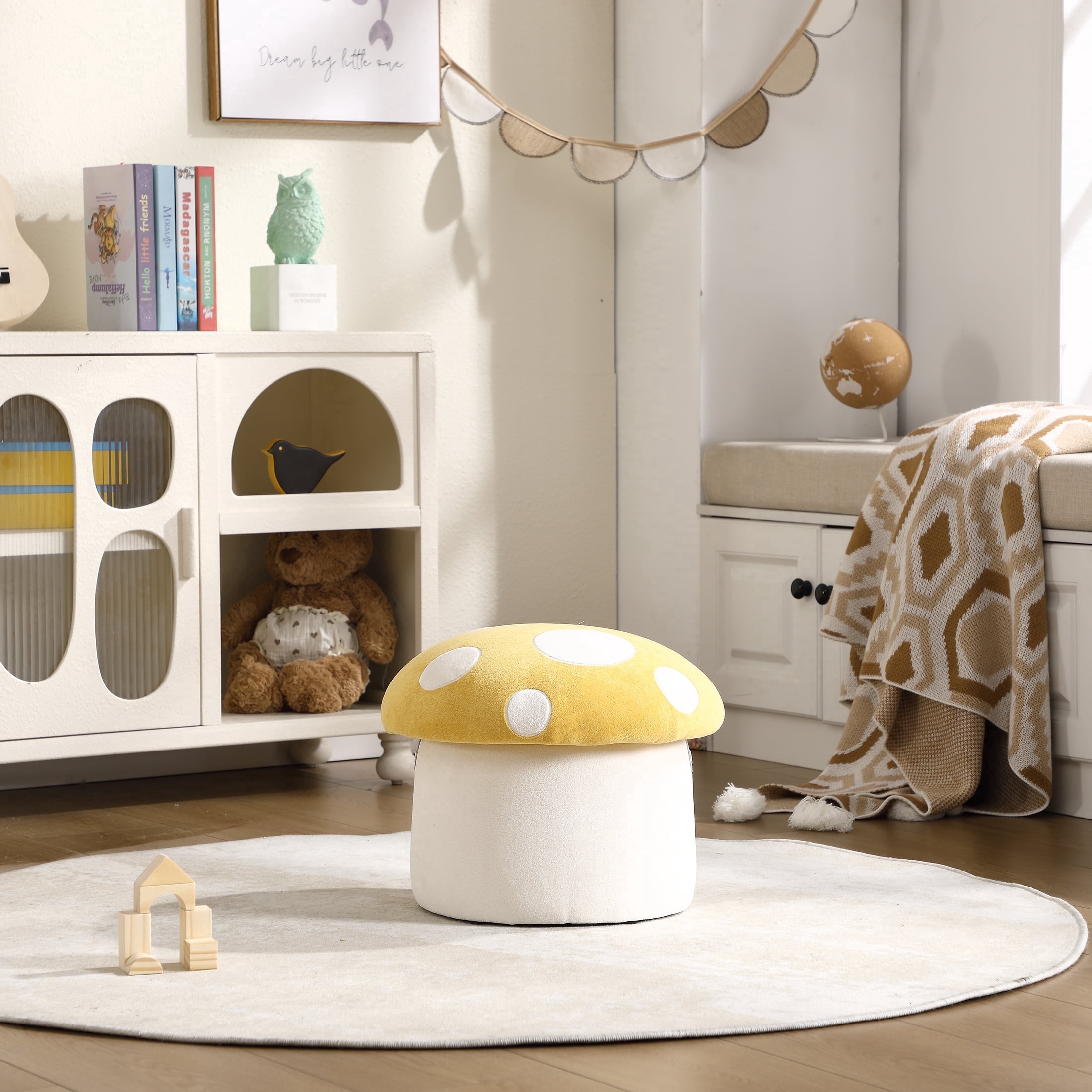 Guyou Cute Kids Storage Stool, Mushroom Shaped Upholstered Kids Reading ...