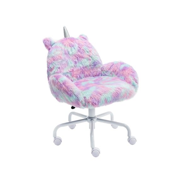 Guyou Cute Unicorn Kids Chair, Fuzzy Rolling Swivel Kids Desk Chair, Adjustable Student Task Chair with Arms, Children Computer Chair Girls Vanity Chair for Bedroom Living Room Study Kids Room, Purple