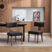 Guyou Dining Chairs Set of 2, Mid-Century Modern Linen Upholstered Kitchen Chairs with Curved Backrest, Wooden Side Chairs for Dining Kitchen Living Room Bedroom, Charcoal