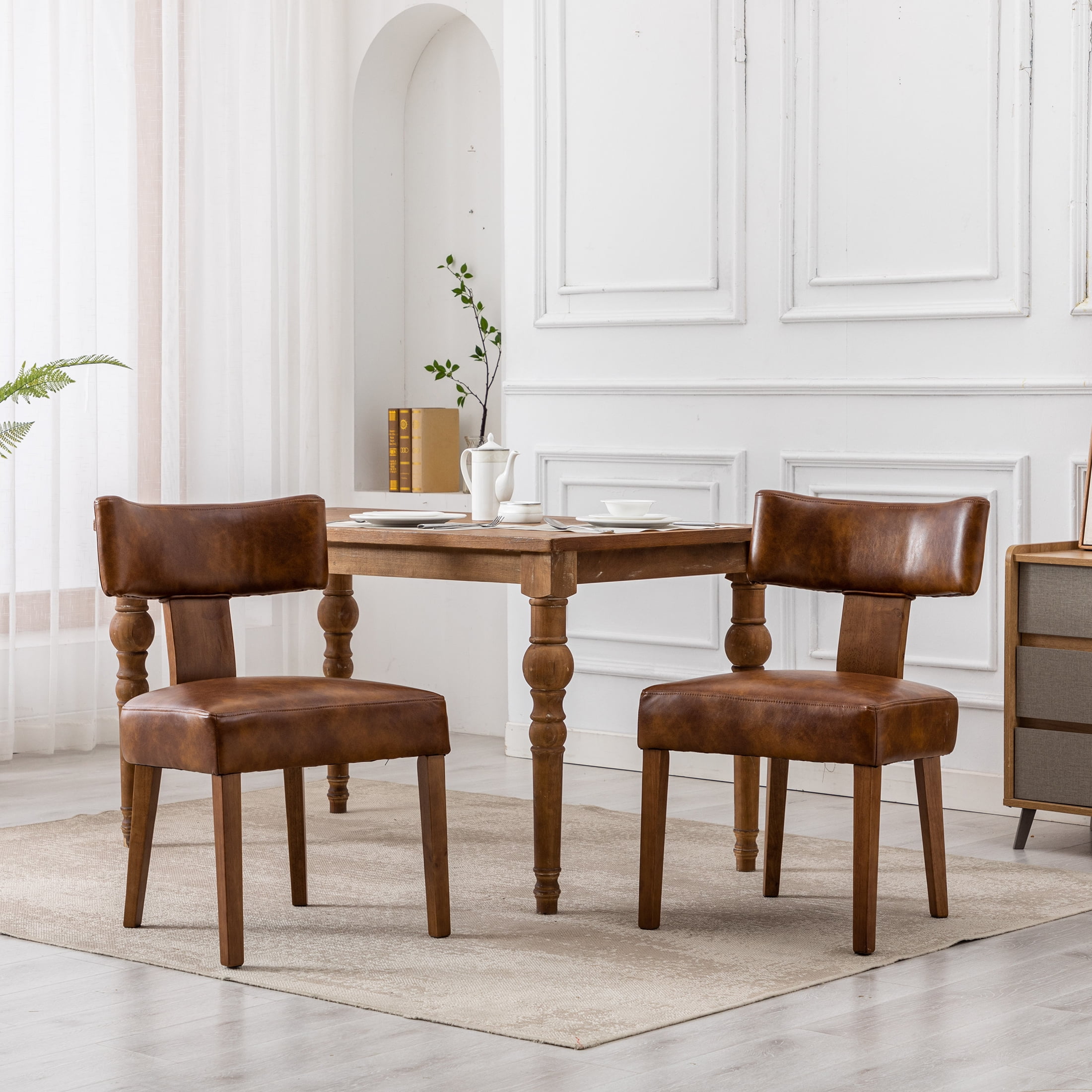 Guyou Dining Chairs Set of 2, MidCentury Modern PU Upholstered Kitchen