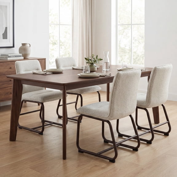 Guyou Dining Chairs Set of 4, Modern Faux Fur Upholstered Kitchen Chair with Metal Legs, Armless Side Chairs for Kitchen Dining Room Living Room, White