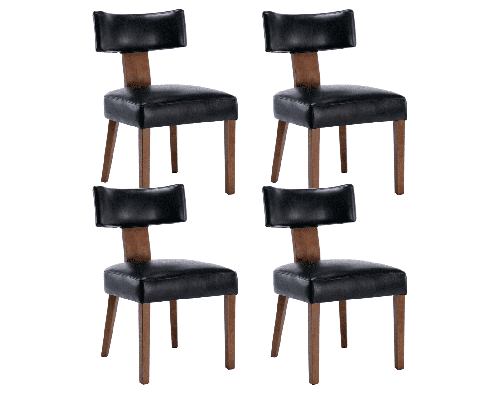 Guyou Dining Chairs Set of 4, Mid-Century Modern PU Upholstered Kitchen Chairs with Curved Backrest, Wooden Side Chairs for Dining Kitchen Living Room Bedroom, Black