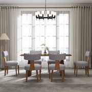 Guyou Dining Chairs Set of 6, Mid-Century Modern Linen Upholstered Kitchen Chairs with Curved Backrest, Wooden Side Chairs for Dining Kitchen Living Room Bedroom, Grey