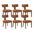 thumbnail image 1 of Guyou Dining Chairs Set of 6, Mid-Century Modern Velvet Upholstered Kitchen Chairs with Curved Backrest, Wooden Side Chairs for Dining Kitchen Living Room Bedroom, Brown, 1 of 13