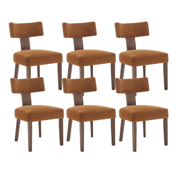 Guyou Dining Chairs Set of 6, Mid-Century Modern Velvet Upholstered Kitchen Chairs with Curved Backrest, Wooden Side Chairs for Dining Kitchen Living Room Bedroom, Brown