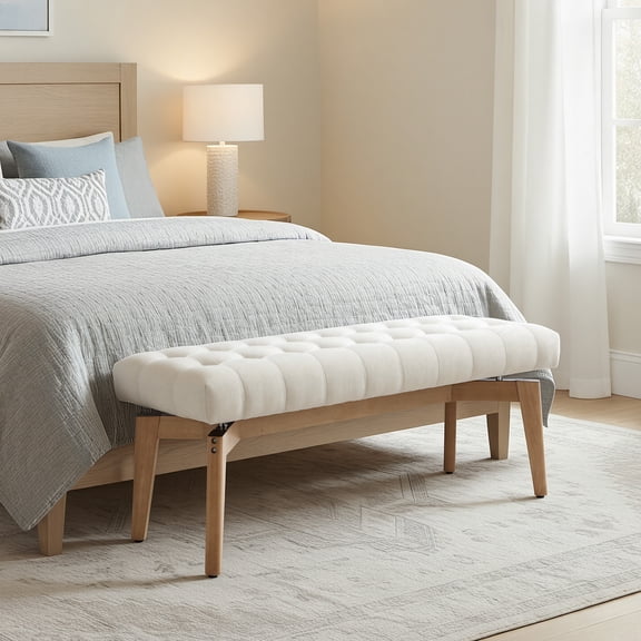 Guyou Entryway Bench Tufted Upholstered Bench 45.5 End of Bed Bench for Bedroom Wood Storage Bench Modern Floating Design Window Bench Ottoman Long Bench Seat for Living Room Indoor Hallway