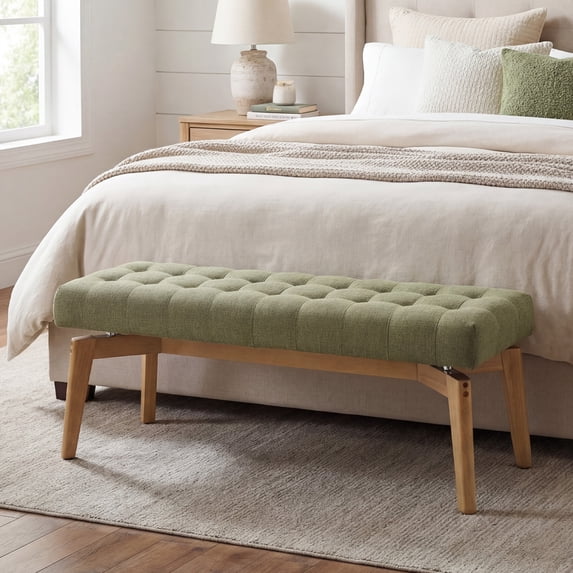 Guyou Entryway Bench Tufted Upholstered Bench 45.5 End of Bed Bench for Bedroom Wood Storage Bench Modern Floating Design Window Bench Ottoman Long Bench Seat for Living Room Indoor Hallway