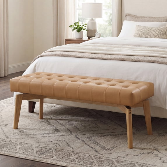 Guyou Entryway Bench Tufted Upholstered Bench 45.5 End of Bed Bench for Bedroom Wood Storage Bench Modern Floating Design Window Bench Ottoman Long Bench Seat for Living Room Indoor Hallway
